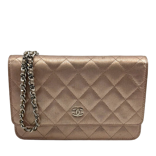 Chanel WOC Wallet on Chain in Rosé Metallic Mesh Effect