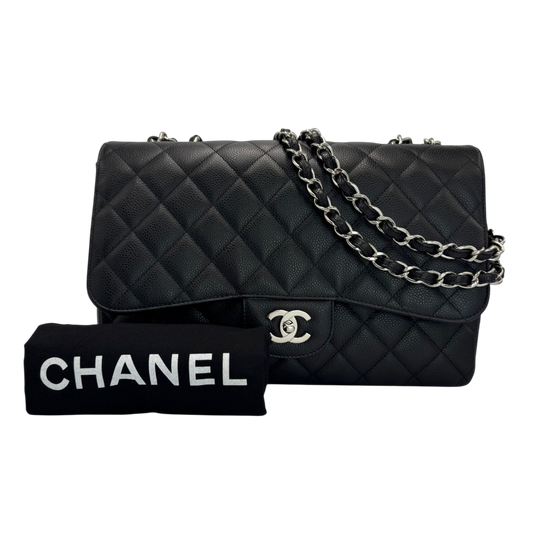 Chanel Classic Single Flap Jumbo Black Caviar Silver