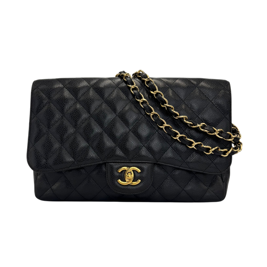 Chanel Classic Single Flap Jumbo Black Caviar Gold