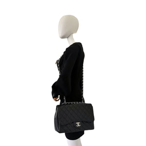 Chanel Vintage Black Quilted Caviar Jumbo Classic Flap Bag