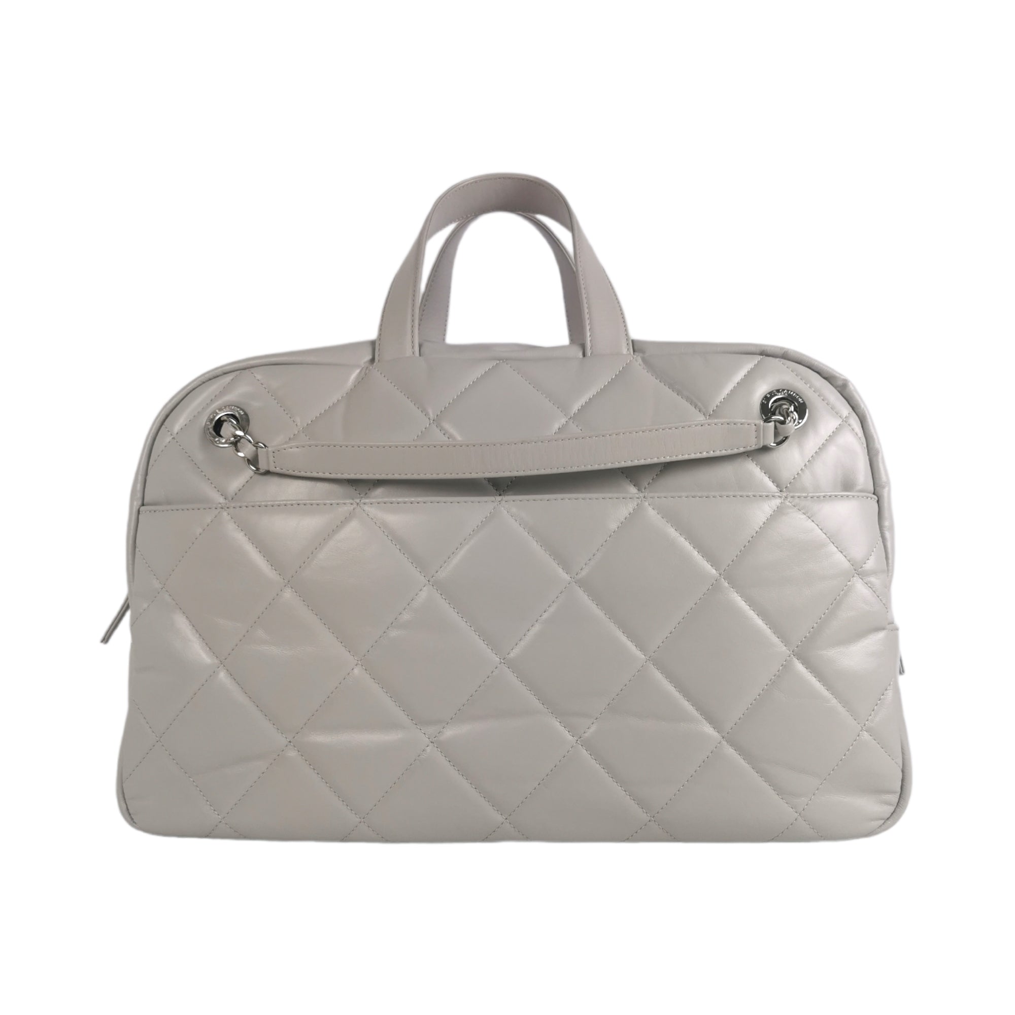 Chanel Bowling Bag Light Grey Calfskin Silver