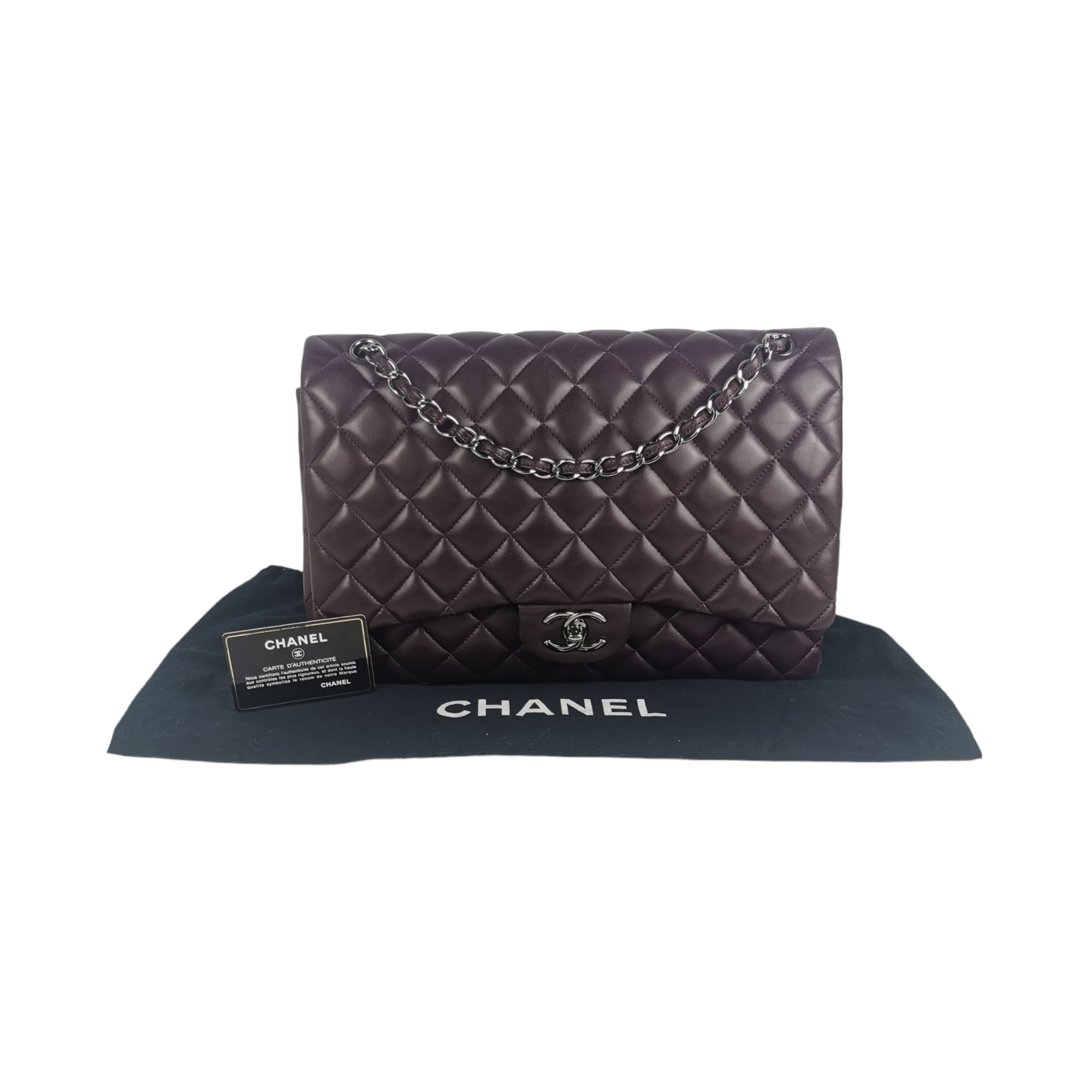 Chanel Classic Double Flap Maxi Black Lambskin Silver
