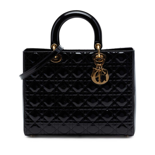 Dior Lady Dior Large Black Patent Leather Gold