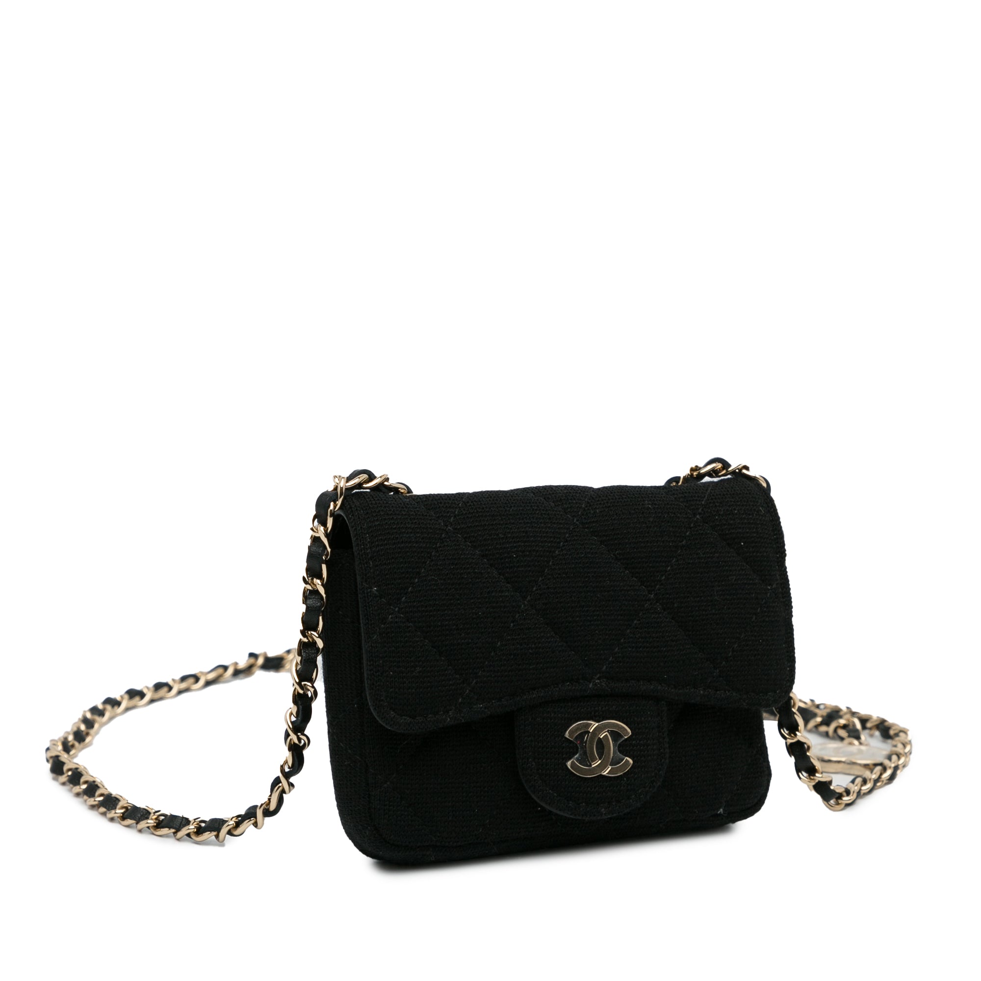 Chanel Flap Chain Belt Bag Mini Black Jersey Gold