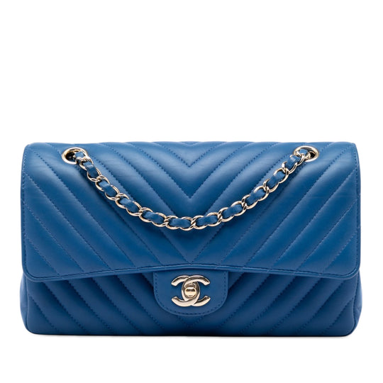Chanel Classic Chevron Double Flap Medium Blue Lambskin