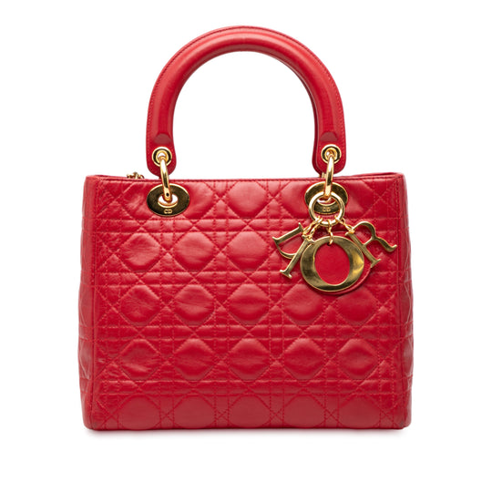Dior Lady Dior Medium Red Lambskin Gold