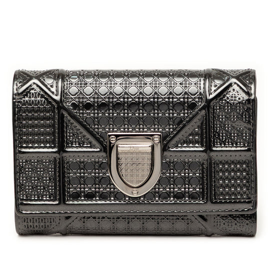 Dior Diorama Trifold Wallet Black Patent Leather
