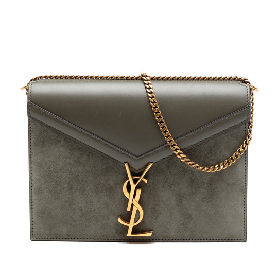 Saint Laurent Monogram Cassandra Clasp Brown Suede Calfskin Gold