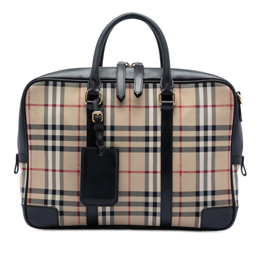 Burberry Haymarket Check Business Black Coated Canvas Calfskin