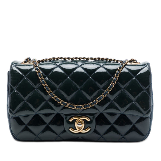 Chanel Paris Salzburg Medium Blue Patent Leather Goatskin