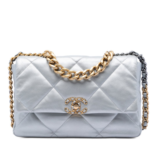 Chanel 19 Flap Large Silver Lambskin