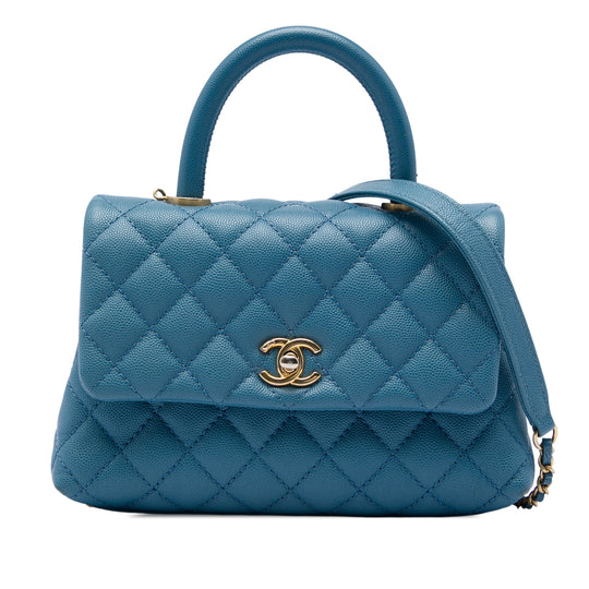 Chanel Coco Top Handle Mini Blue Caviar Gold