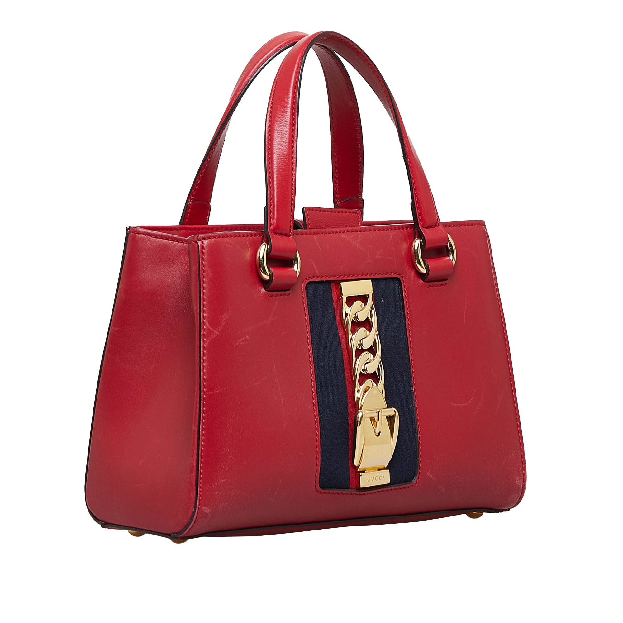 Gucci Sylvie Top Handle Red Web Leather