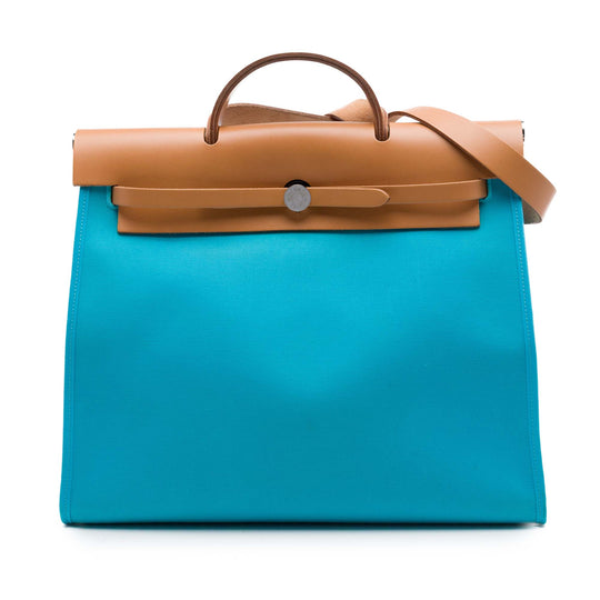Hermès Herbag Zip 39 Blue Canvas Calfskin