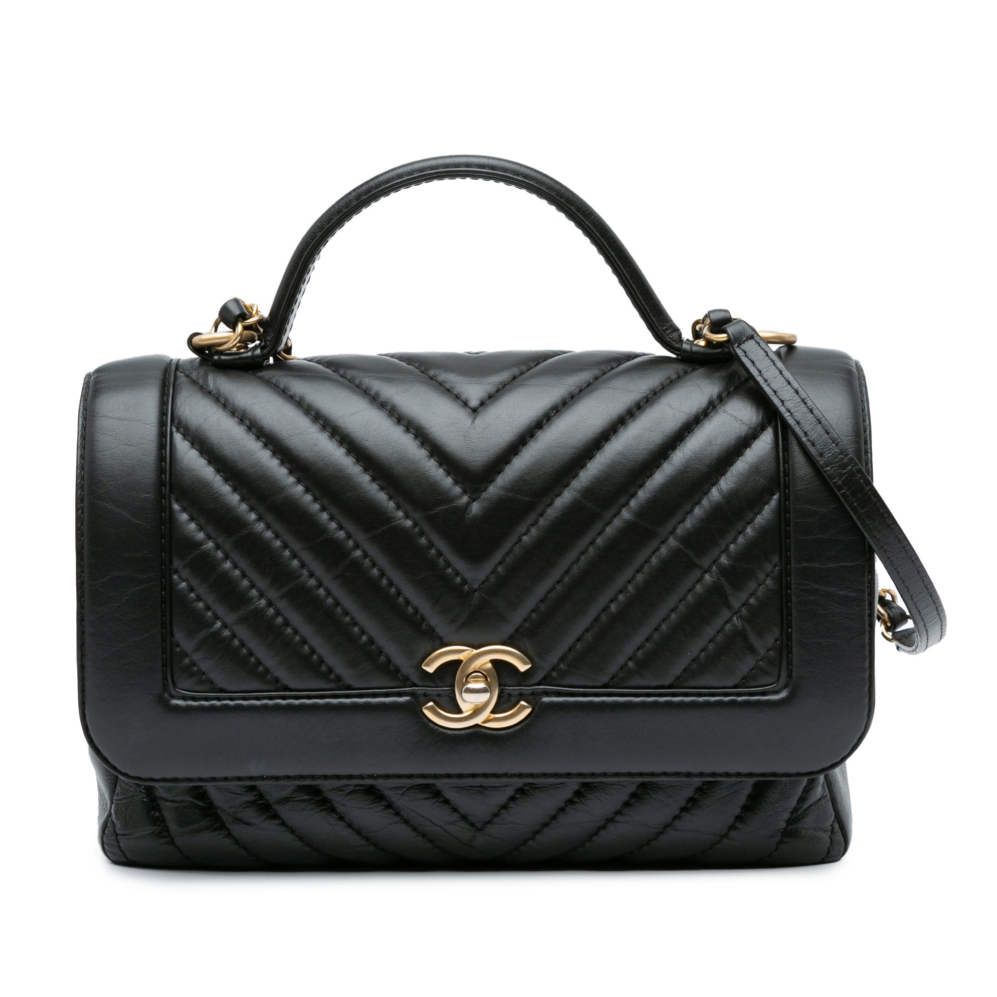 Chanel Top Handle Flap Black Calfskin Gold