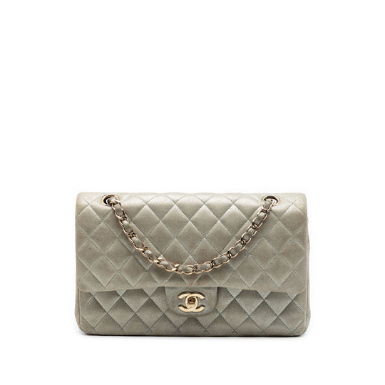 Chanel Classic Double Flap Medium Iridescent Silver Lambskin