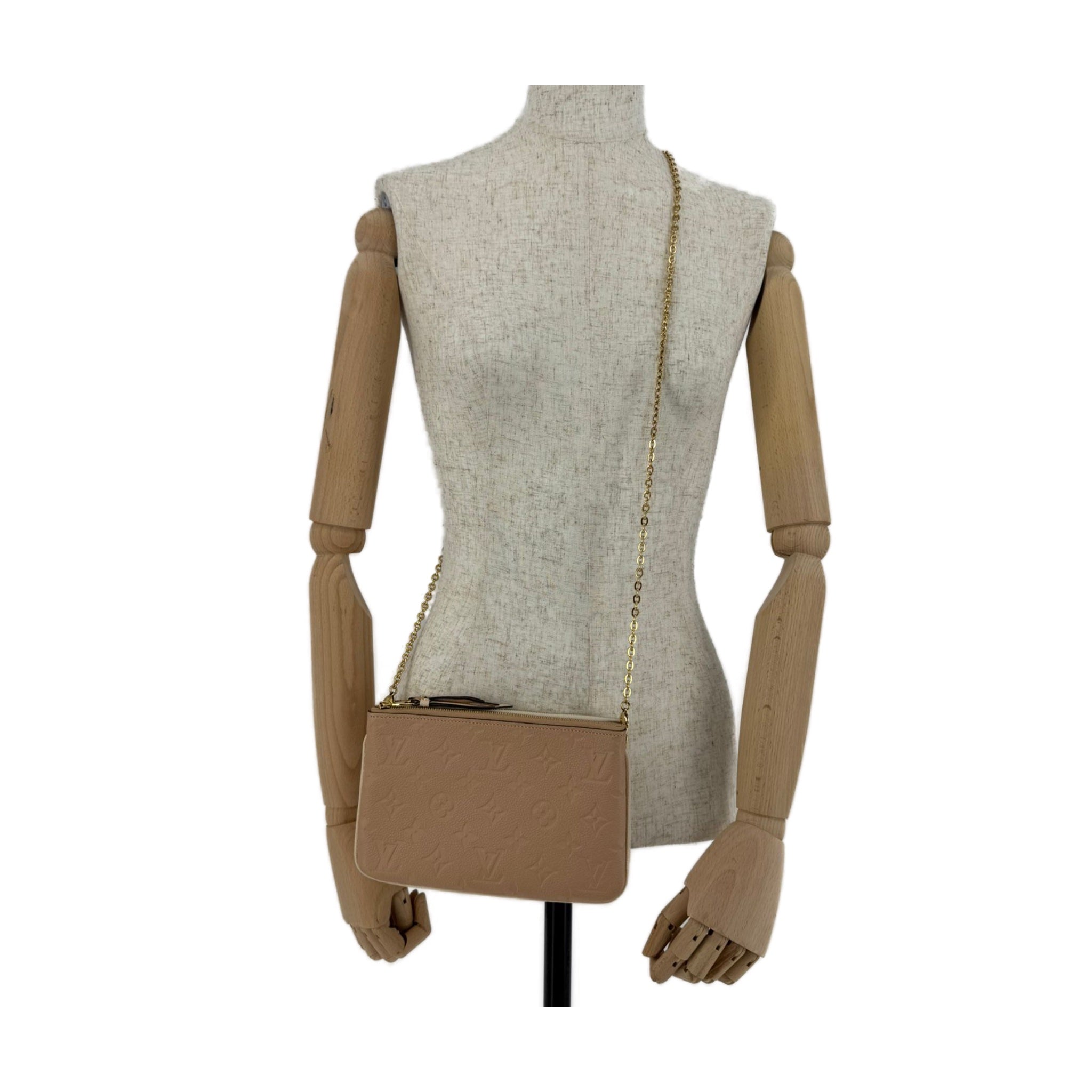 Louis Vuitton Double Zip Pochette Bicolor Pink Beige / Cream Empreinte