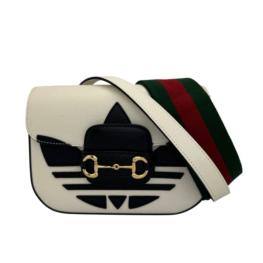 Gucci x Adidas Horsebit 1955 Shoulder Bag in White Leather