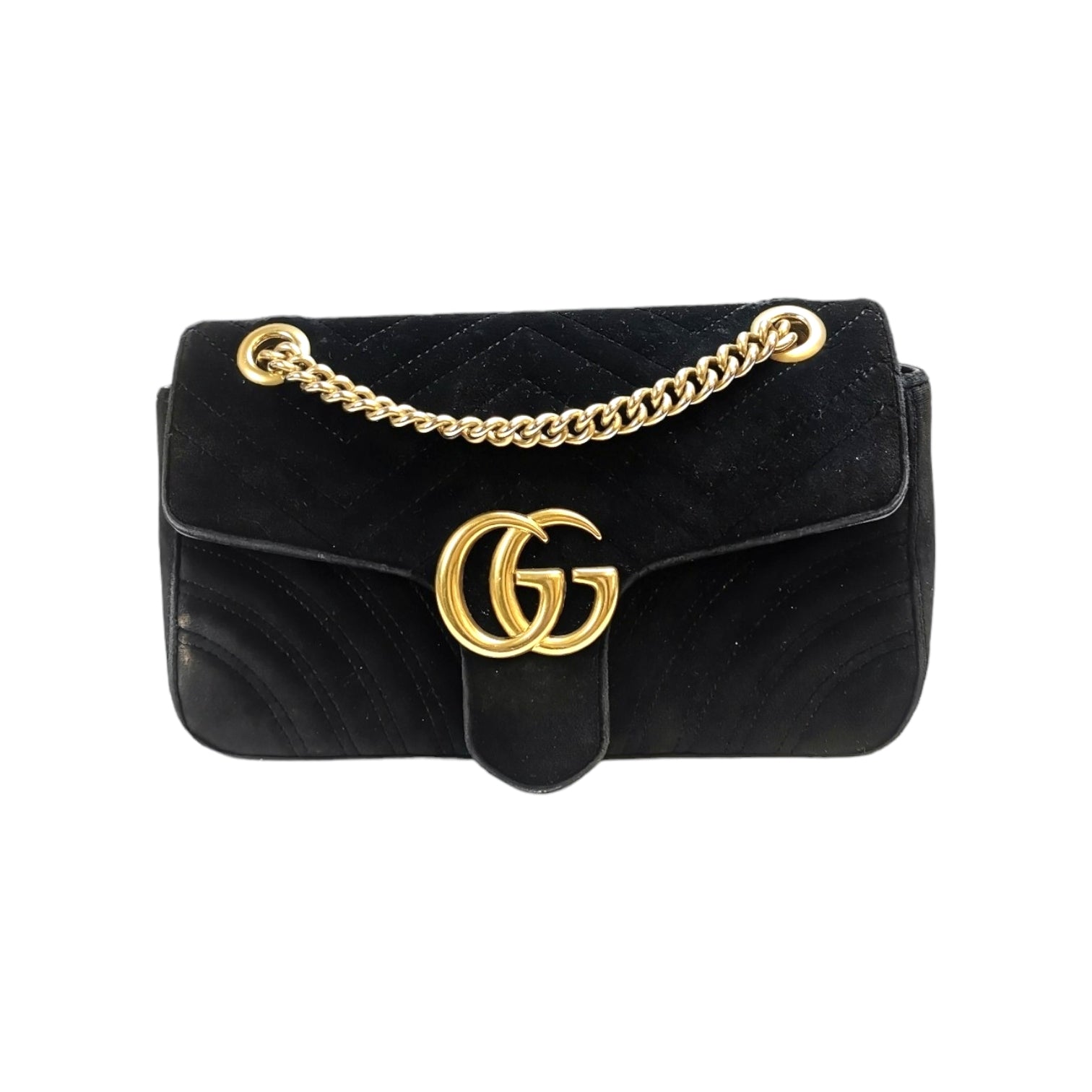 GUCCI | GG Marmont Chevron Leather with Red Trim Shoulder Bag in Black |  COCOON