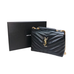 Yves Saint Laurent YSL LouLou Small Shoulder Chain Bag Black Gold Matelasse