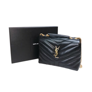 Saint Laurent Black/gold Small Ysl Loulou Bag