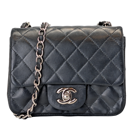 Chanel Classic Single Flap Mini Black Lambskin Silver