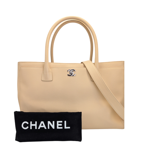 Chanel Executive Cerf Tote Beige Caviar Silver