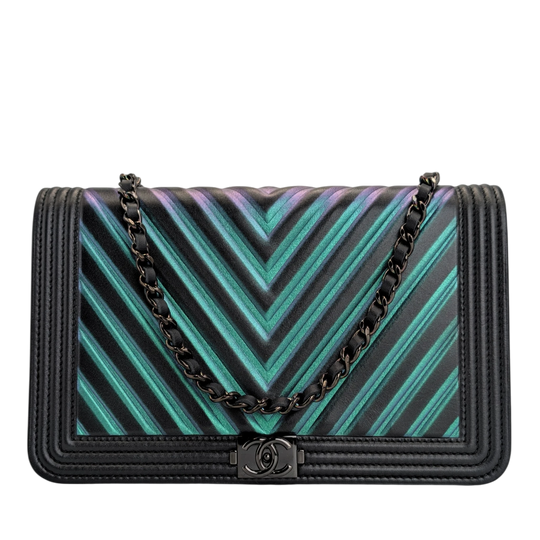 Chanel Boy WOC Blue Black Chevron Leather Ruthenium