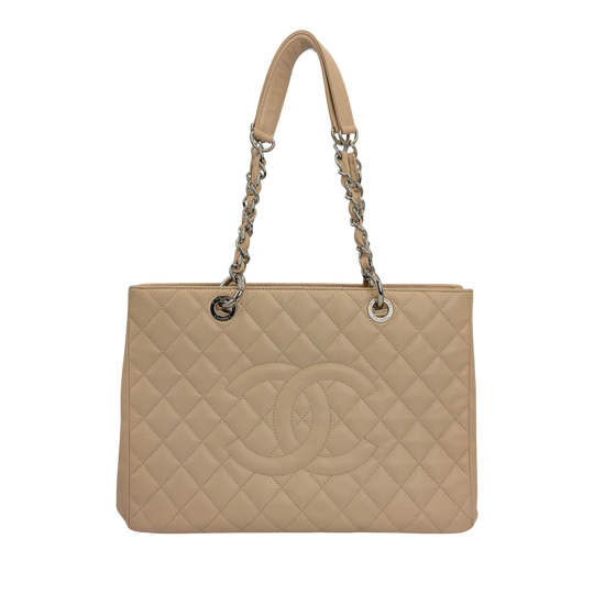 Chanel Grand Shopping Tote Beige Caviar Silver