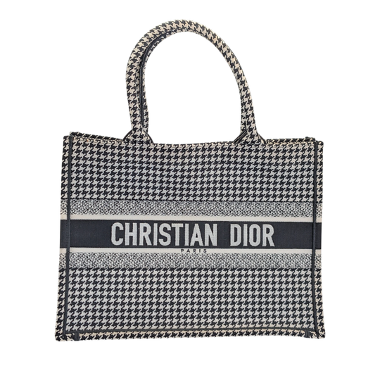 Christian Dior Book Tote Medium Houndstooth Embroidered Canvas