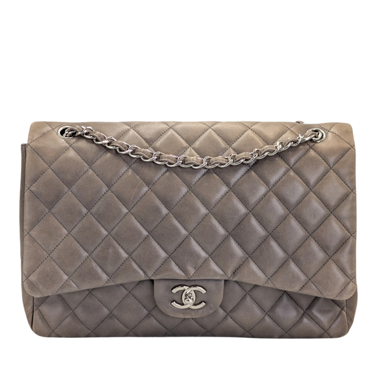Chanel Timeless Single Flap Maxi Grey Calfskin Silver