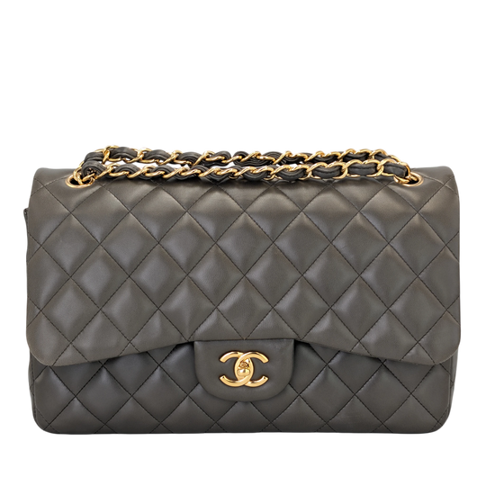 Chanel Classic Double Flap Jumbo Grey Lambskin Gold