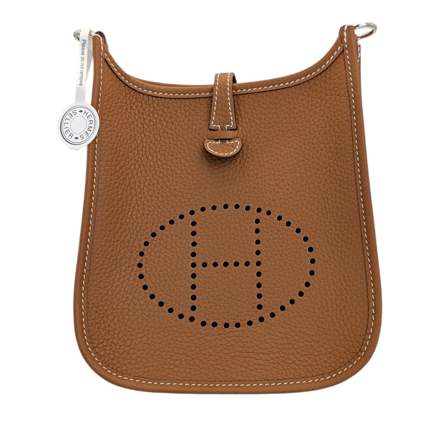 Secondhandbags AG Hermès Evelyne 16 TPM in Gold Clemence Leder mit perforiertem H-Logo und Palladium-Hardware