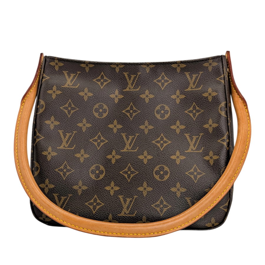 Secondhandbags AG Louis Vuitton Looping MM Schultertasche aus Monogram Canvas mit gebogenem Vachetta-Lederhenkel