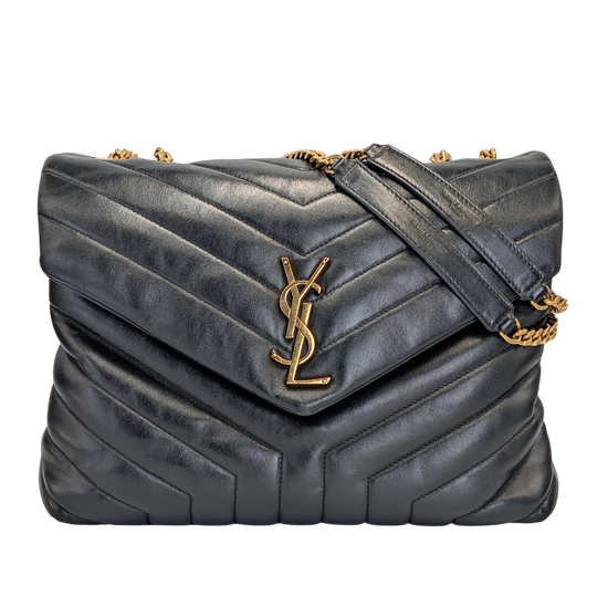 Saint Laurent LouLou Medium Black Leather Gold
