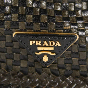 Prada Madras Woven Black/Khaki Goatskin - Secondhandbags AG