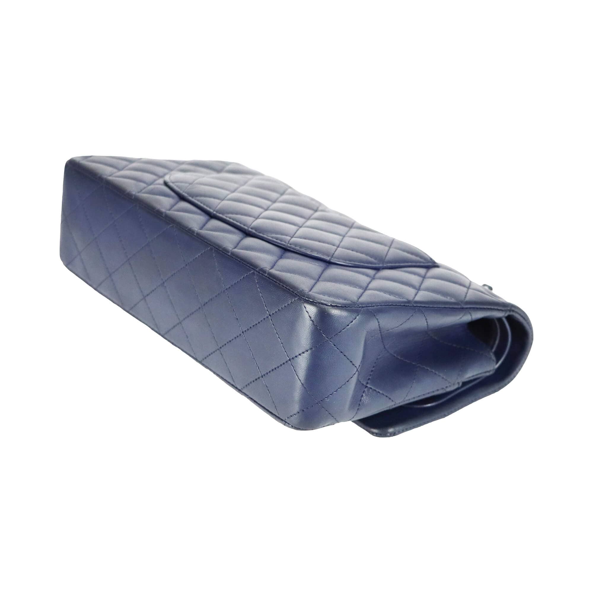 Chanel Classic Double Flap Medium Navy Lambskin Silver