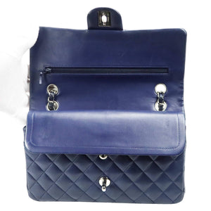 Chanel Classic Double Flap Medium Navy Lambskin Silver