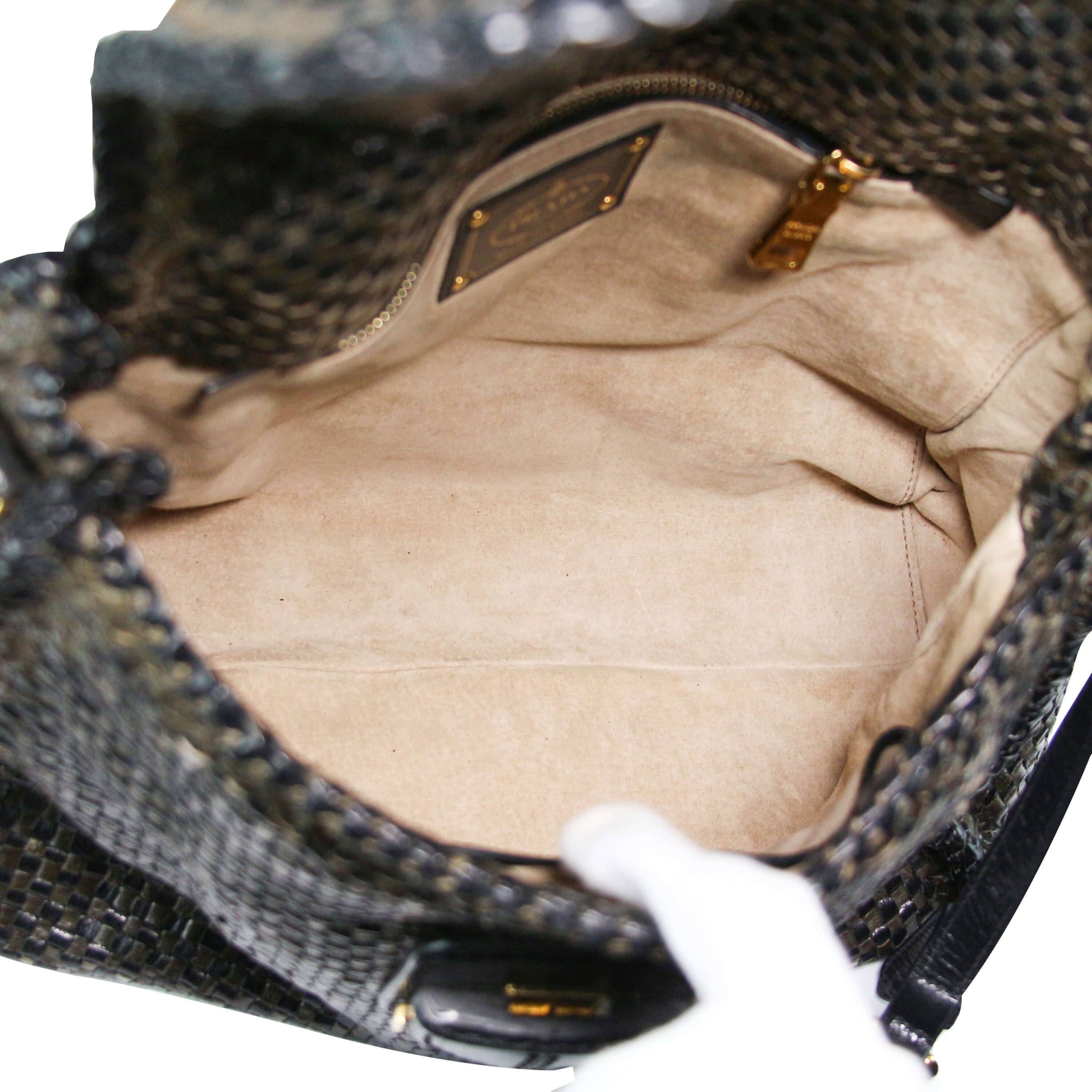 Prada Madras Woven Black/Khaki Goatskin - Secondhandbags AG