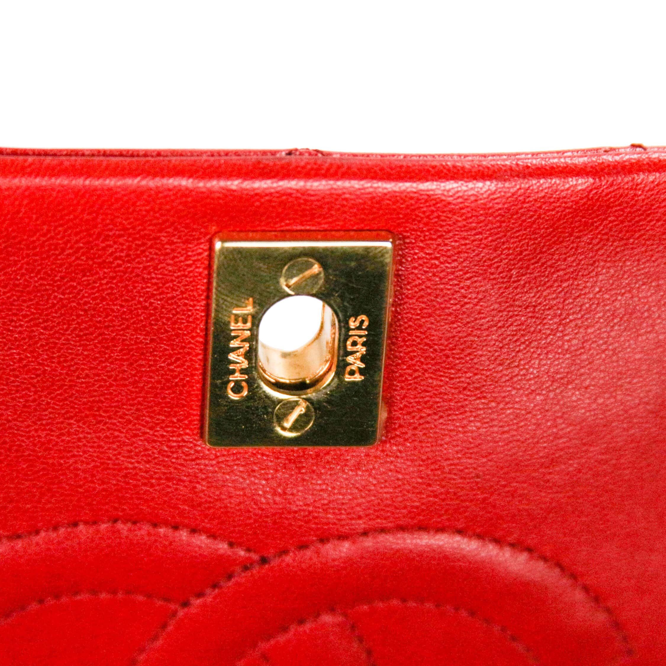 Chanel Full Flap Bag Small Red Lambskin Gold