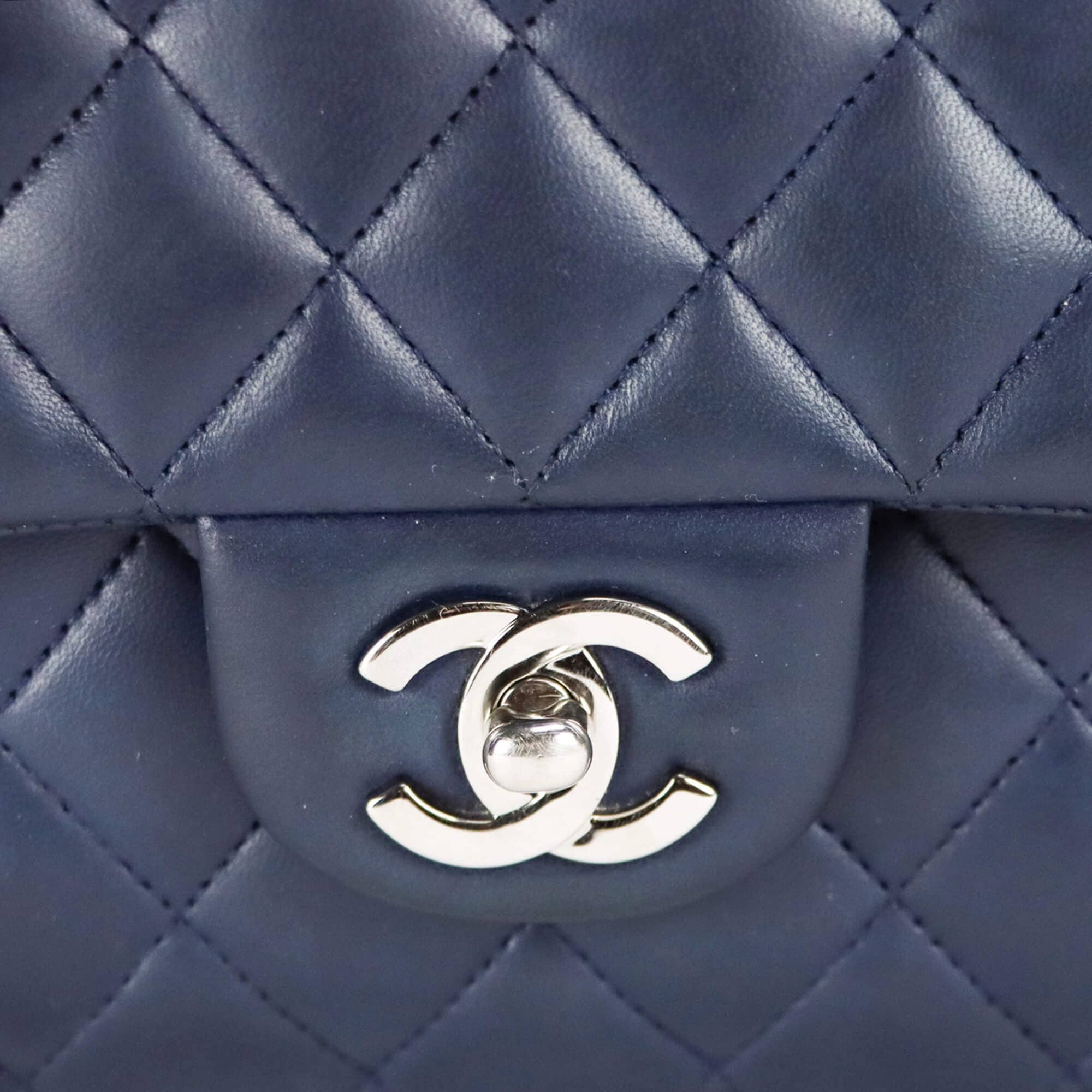 Chanel Classic Double Flap Medium Navy Lambskin Silver