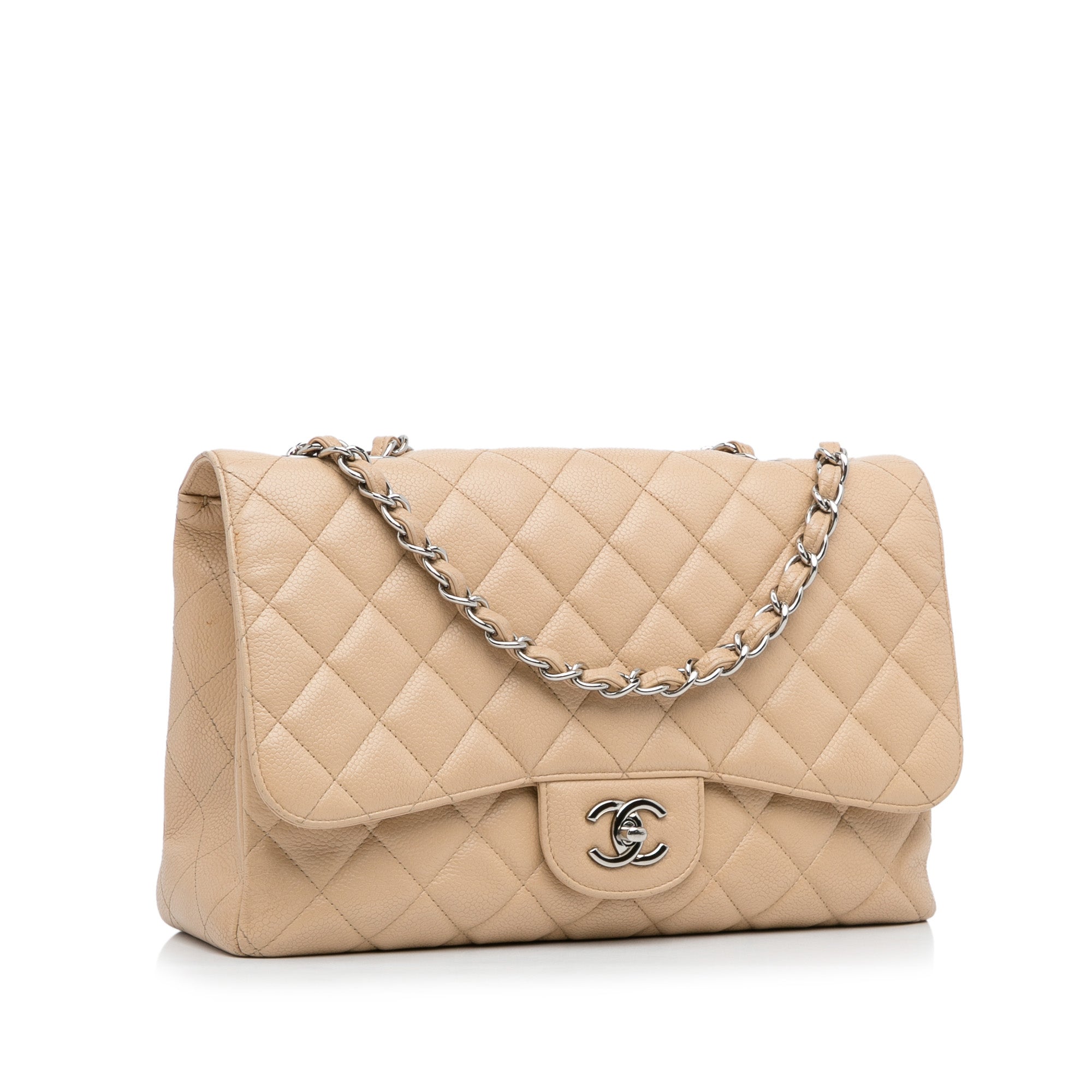 Chanel Leather Jumbo Single Flap Bag Taupe