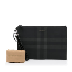 Burberry Zip Clutch Large Black Charcoal Check