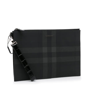 Burberry Zip Clutch Large Black Charcoal Check