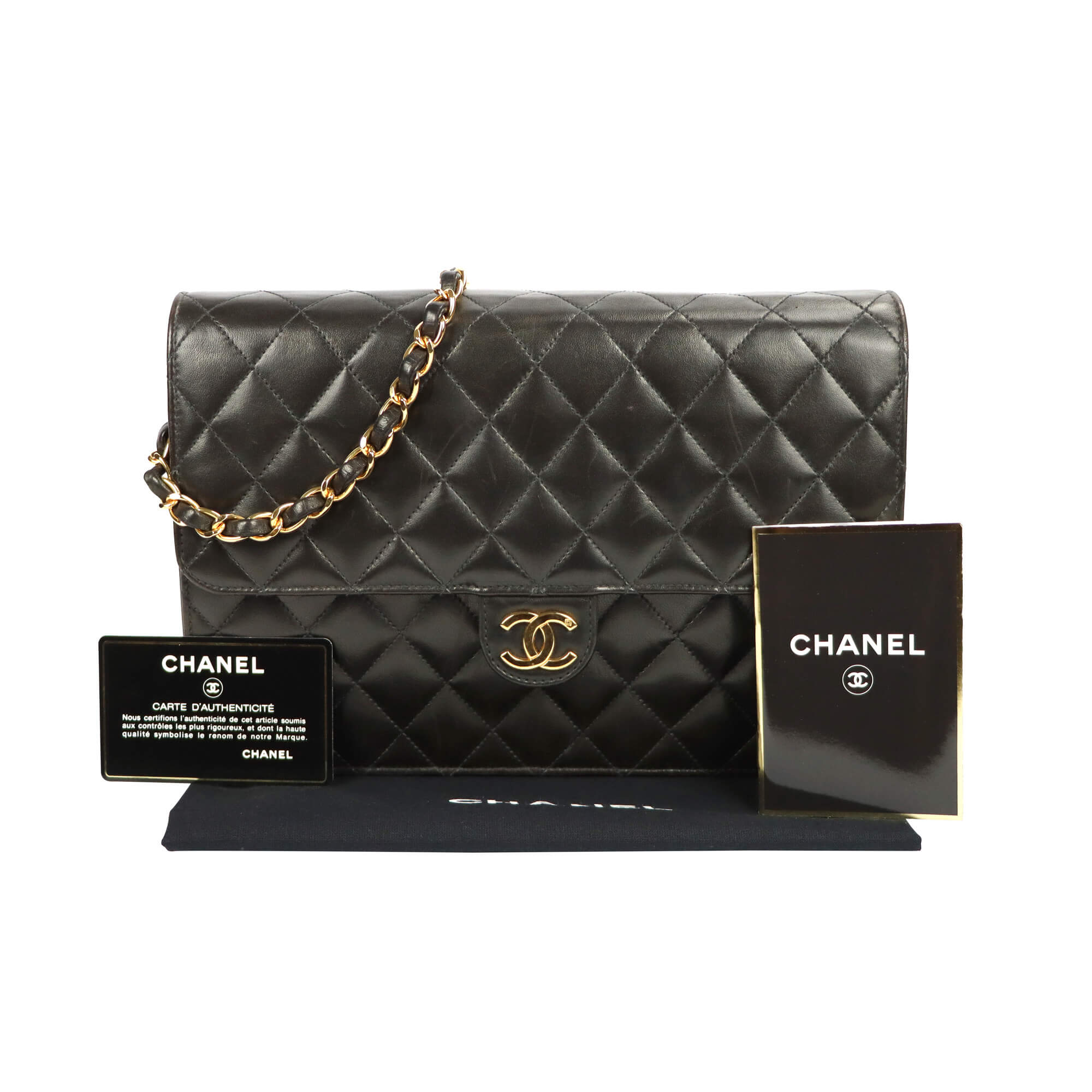 kode kandidat Total Chanel Flap Bag Push Lock Medium Black Lambskin Gold | 3,669.00