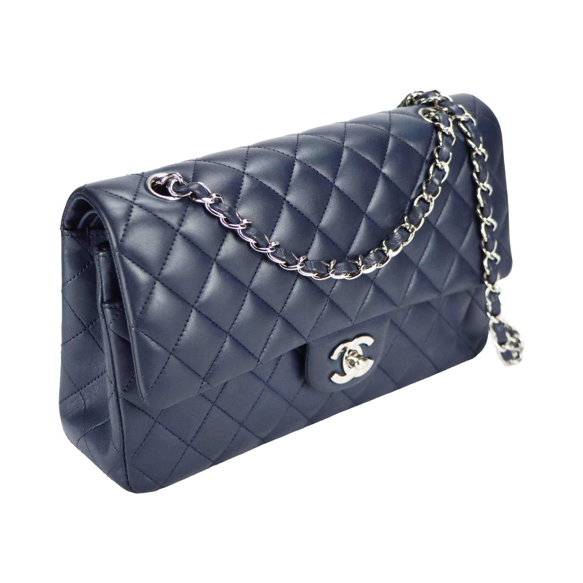 Chanel Classic Double Flap Medium Navy Lambskin Silver