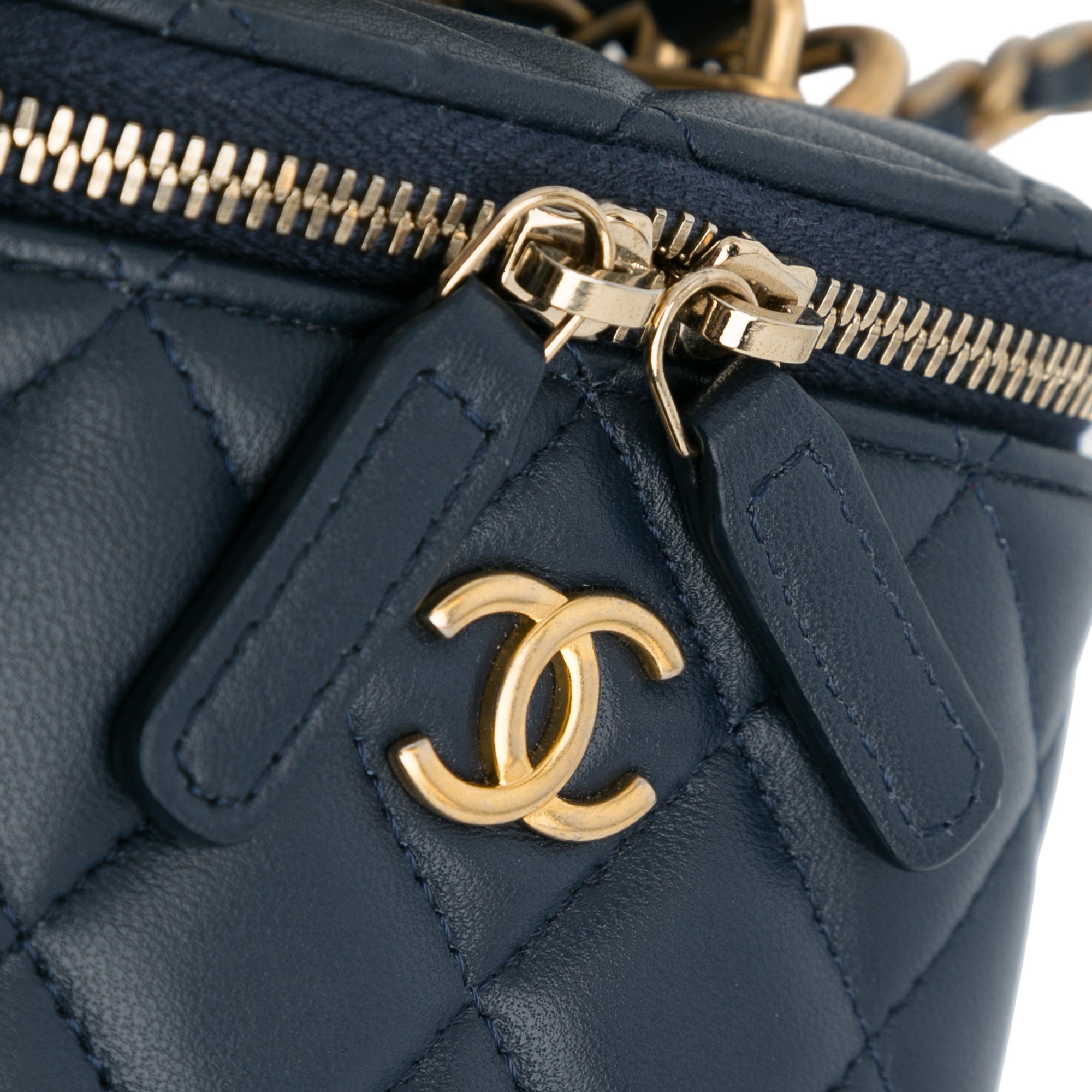 Chanel Top Handle Vanity Bag Small Blue Lambskin Gold