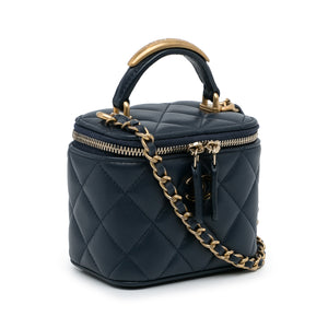 Chanel Top Handle Vanity Bag Small Blue Lambskin Gold