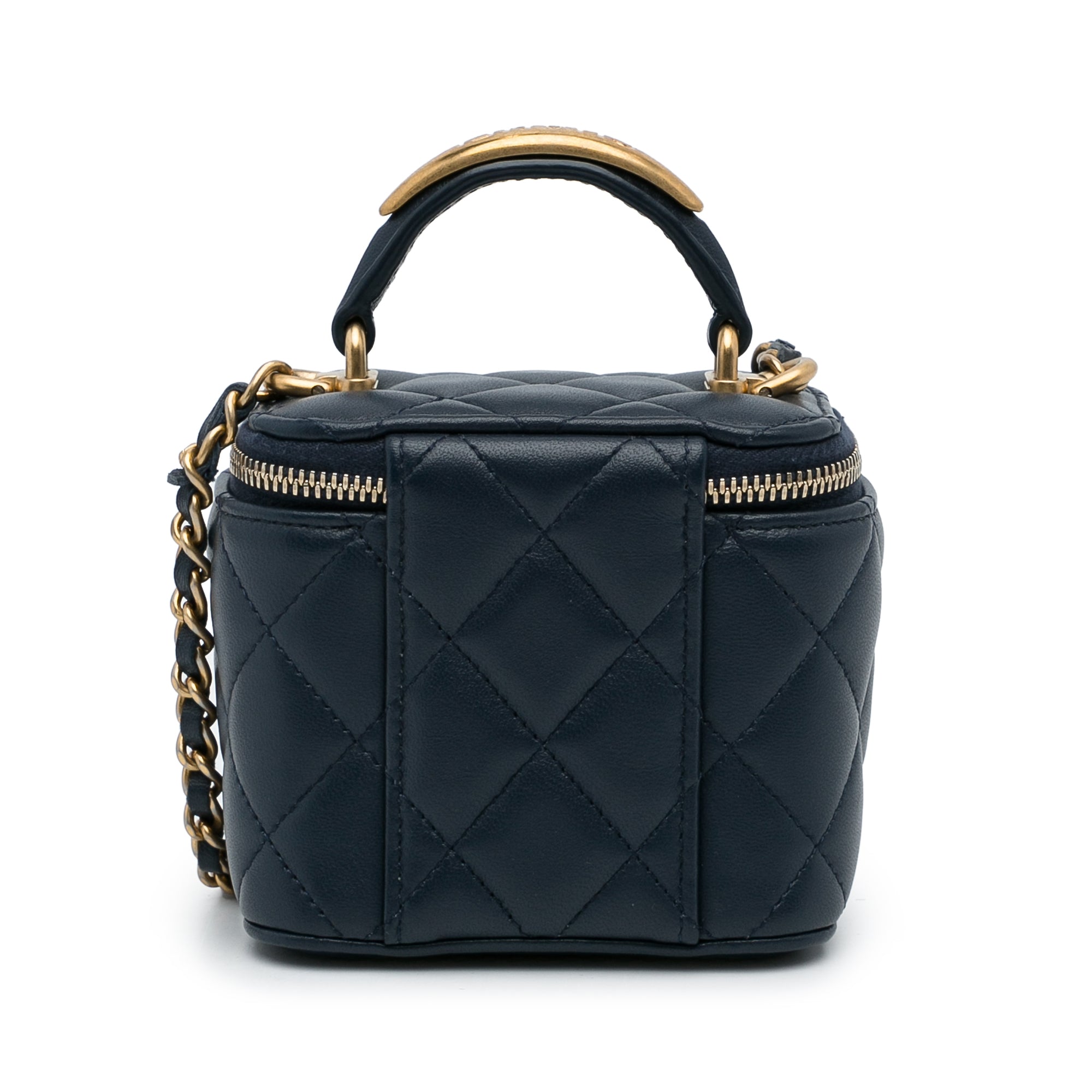 Chanel Top Handle Vanity Bag Small Blue Lambskin Gold