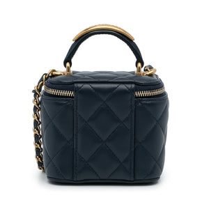 Chanel Top Handle Vanity Bag Small Blue Lambskin Gold
